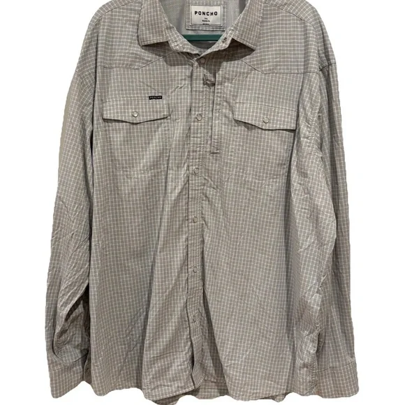 Poncho Mens XXL Regular Fit plaid Western Pearl Snap Shirt Up Long Sleeve - Picture 2 of 7
